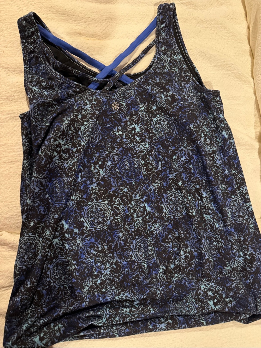 Blue Patterned Strappy Tank Top